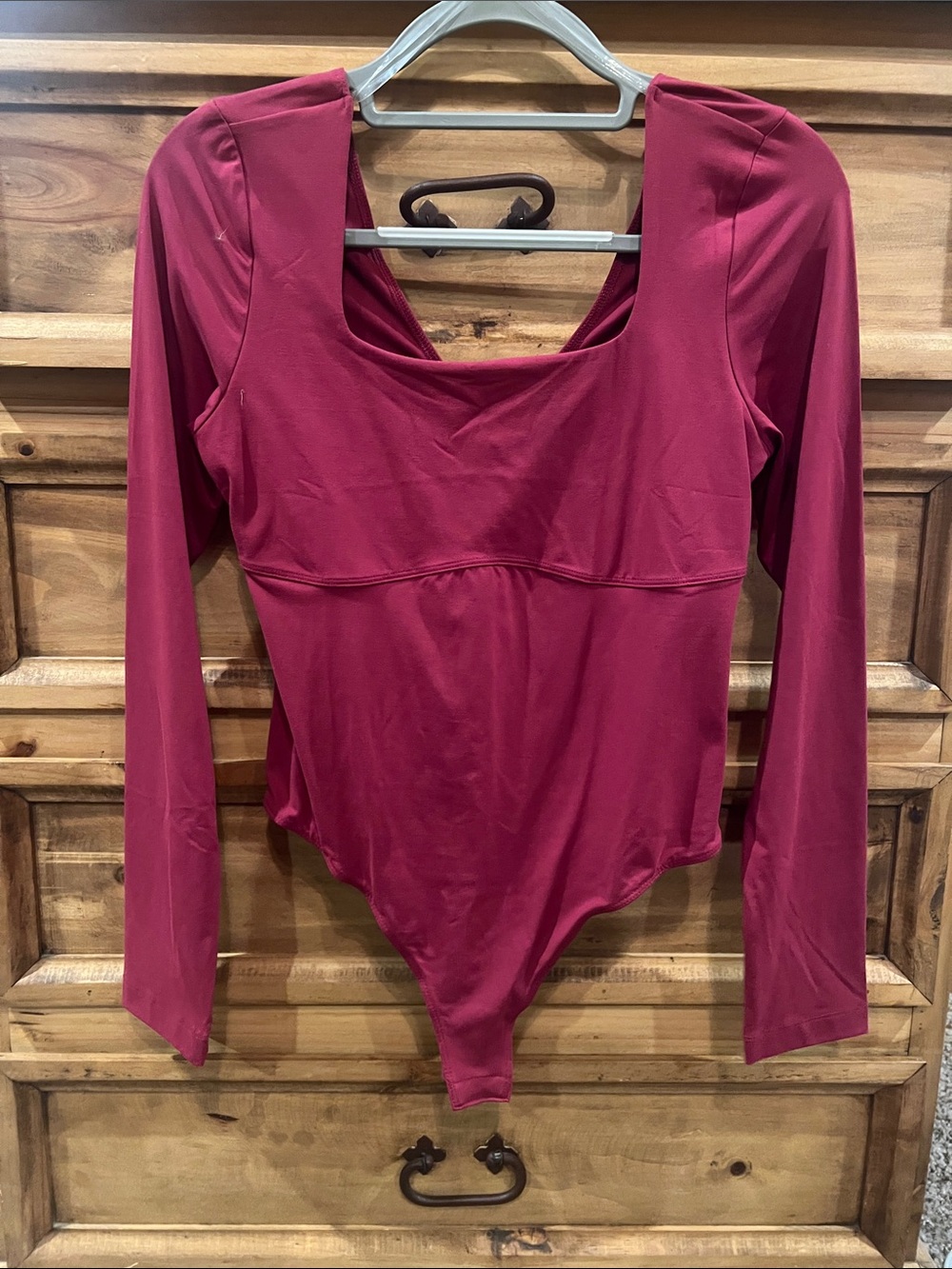 Source Unknown Long-Sleeve Scoop Neck Bodysuit in Berry Red